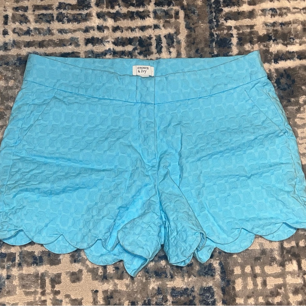 Crown & Ivy Sky Blue Scalloped Shorts